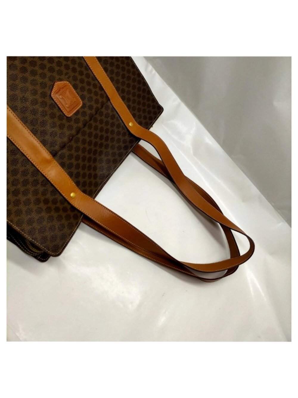 Authentic Celine Macadam Tote Bag Brown PVC Tan Leather Shoulder Bag Vintage - Picture 8 of 16